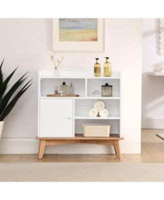 Colorblock Storage Cabinet with Wood Base, Floor Cabinet