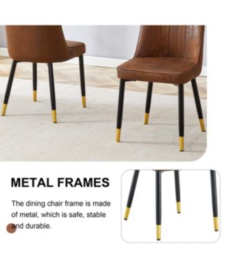 8-Piece Brown Velvet Dining Chair Set with Black Metal Legs