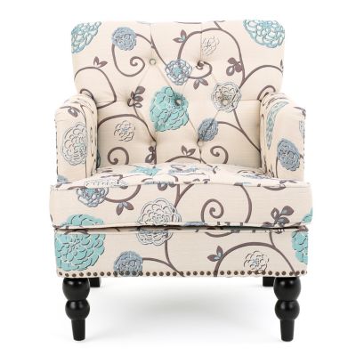 Streamdale Contemporary Club Chair in Blue and Beige Floral Fabric