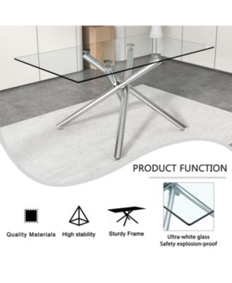 Streamdale Modern Glass Dining Table, Silver Legs, Seats 4-8