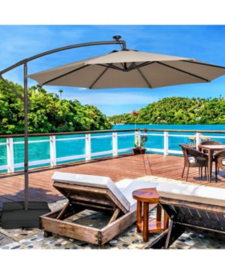 10 Feet Cantilever Umbrella with 32 LED Lights and Solar Panel Batteries-Tan