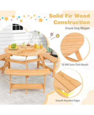 Kids Outdoor Wooden Picnic Table and Bench Set with Umbrella Hole