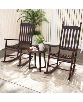 High-Back Acacia Wood Outdoor Rocking Chair with Solid Rocking Base