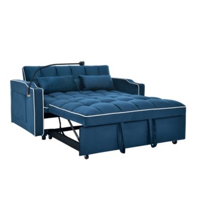 1 Count Sofa Bed, 55.51 in, Velvet, Foldable + Pull-Out + Adjustable Back + USB + Ashtray + Phone Stand, Furniture