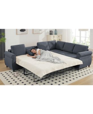 2-in-1 Sleeper Sofa, 6-Seater Sectional Couch Bed, 104" Gray Sofa Bed for Living Room