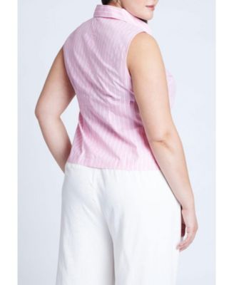 Women's Plus Size Striped Sleeveless Collared Top