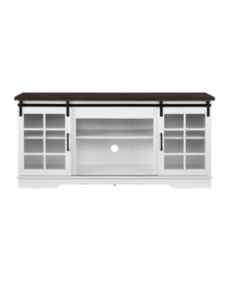 Sliding Door TV Cabinet with Glass Doors and Adjustable Shelves, 59"W x 15.9"D x 27.8"H