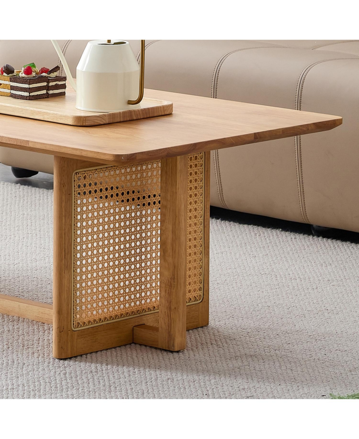 Streamdale Chinese style log wind Imitation rattan tea table rectangular solid wood coffee table small family living room tea table