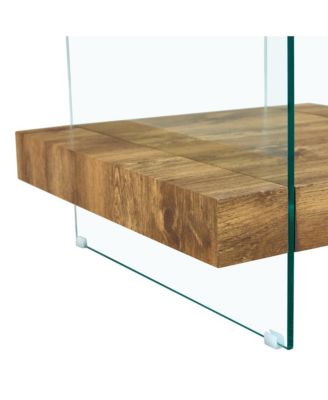 Set of 1 Modern Square Coffee Table Glass and Wood Combo