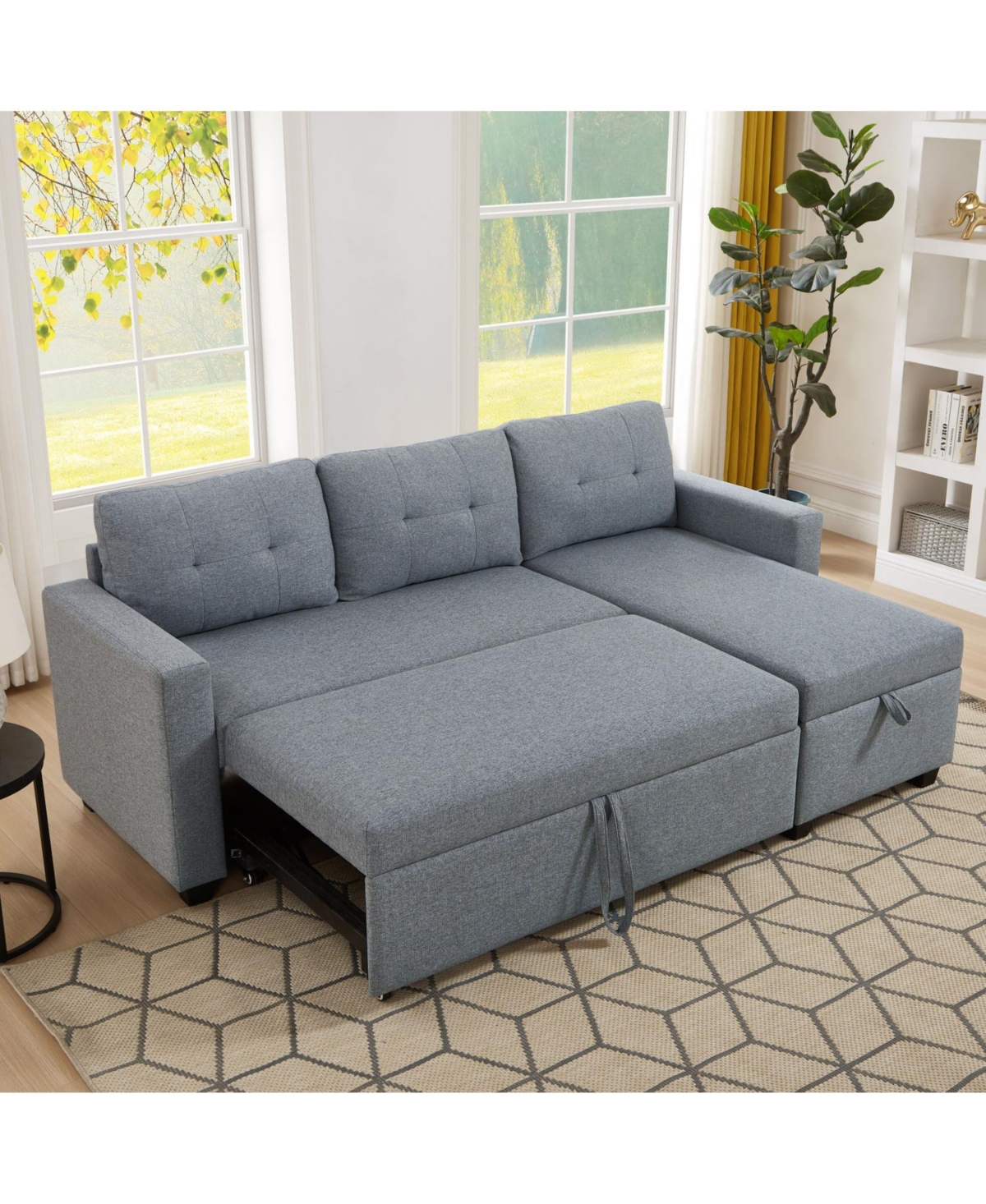 Streamdale Light Grey Pull Out Sectional Sofa with Storage