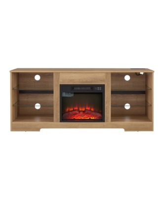 Electric Fireplace TV Stand with Glass Shelves