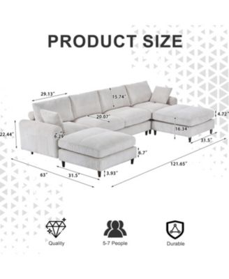 Streamdale Modern Corduroy Sectional Sofa with Footstool (White, 6-Seat)