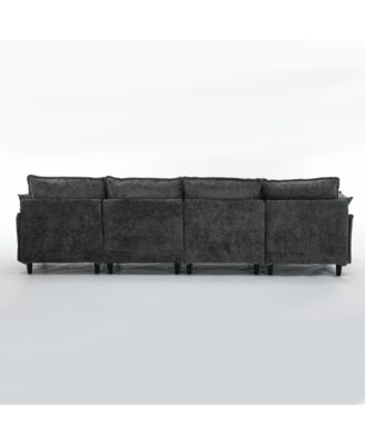 Modular U-Shaped Chenille Sofa Couch, 6-Seater with Ottoman, Dark Gray