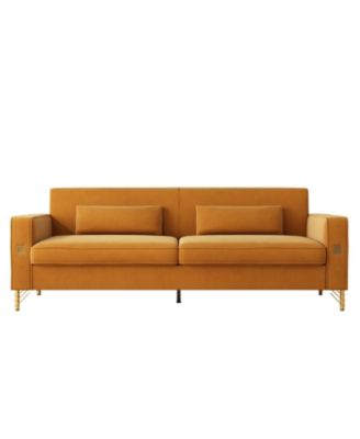 Streamdale Gold Accented Velvet Sofa - 3-Seat Couch for Living Room and Office