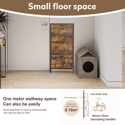 3-Drawer Slim Shoe Cabinet with Metal Handle, Black