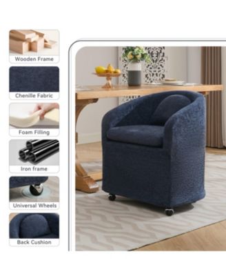 Streamdale Single Unit  Chenille Fabric Back Cushion, Armrest, Universal Wheels  Dining Armchair