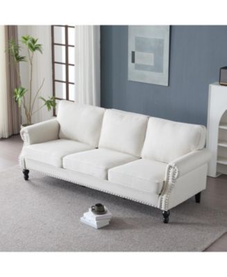 83" Nailhead Trim Sofa, 22" Seat, Faux Leather, Traditional 3-Seater