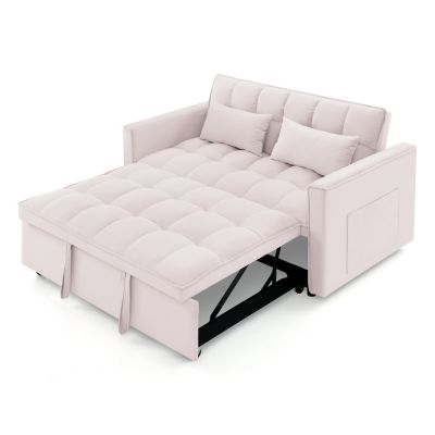 54.33 inch Wood versatile foldable sofa bed in 3 lengths, modern sofa velvet pull-out bed, adjustable back