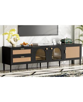 Streamdale Rattan TV Stand with 3 Cabinets & LED Light