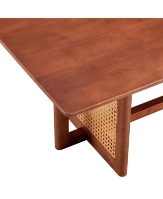 Streamdale Chinese Style Rectangle Rattan Coffee Table, Walnut Color