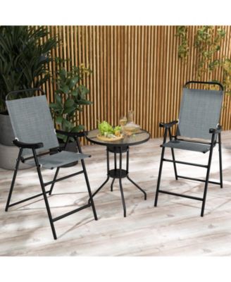 Patio Folding Bar Stool Set of 2 with Metal Frame and Footrest