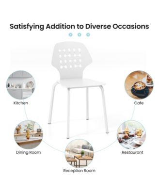 Set of 4 Metal Dining Chair with Hollowed Backrest and Metal Legs