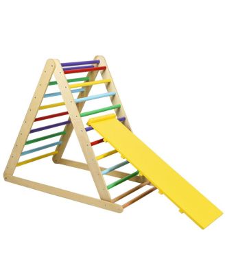 Foldable Wooden Triangle Climber with Reversible Ramp for Kids