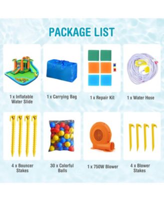 7-in-1 Inflatable Water Slide Park with Trampoline Climbing and 750W Blower