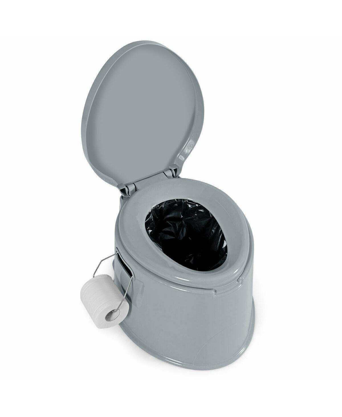 5L Portable Travel Toilet with Paper Holder for Outdoor - Grey