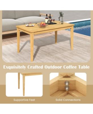 20 Inch x 35.5 Inch Outdoor Teak Wood Coffee Table with Slatted Tabletop for Balcony