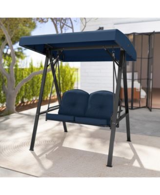 2-Person Outdoor Porch Swing with A-Shaped Metal Stand and Adjustable Canopy
