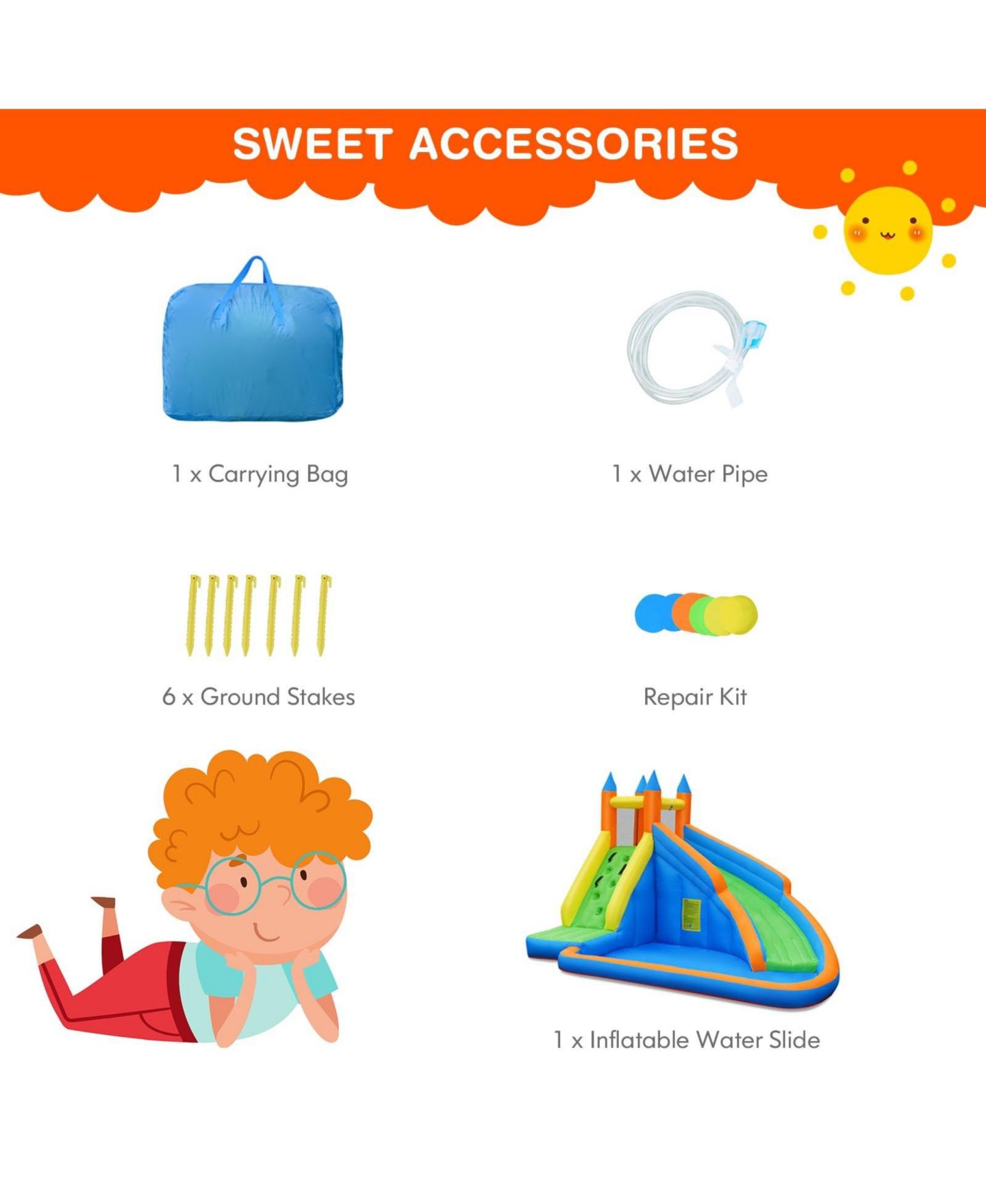 Детские игрушки GOUUN Inflatable Bounce House Jumper with Water Slide, 13' x 9.8' x 8.2", Accommodates 3, Ages 3+, цвет: Синий — фото 7