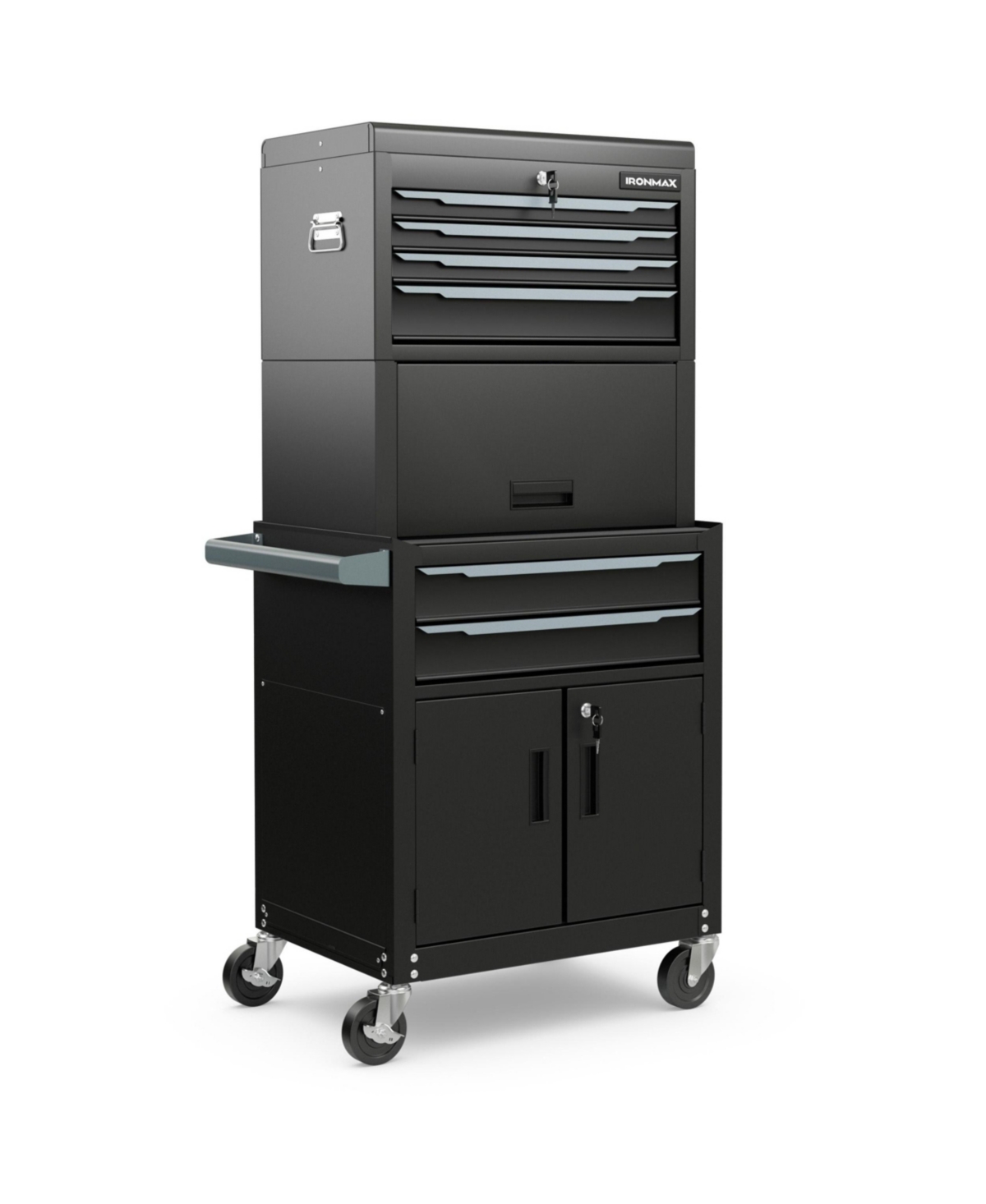 3-in-1 6-Drawer Rolling Tool Chest Storage Cabinet with Universal Wheels and Hooks-Black - Black