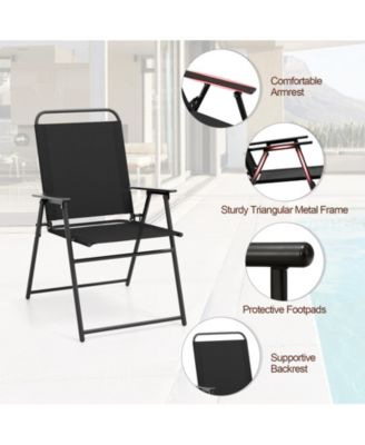 Outdoor Folding Sling Chairs Set of 4 with Armrest and Backrest