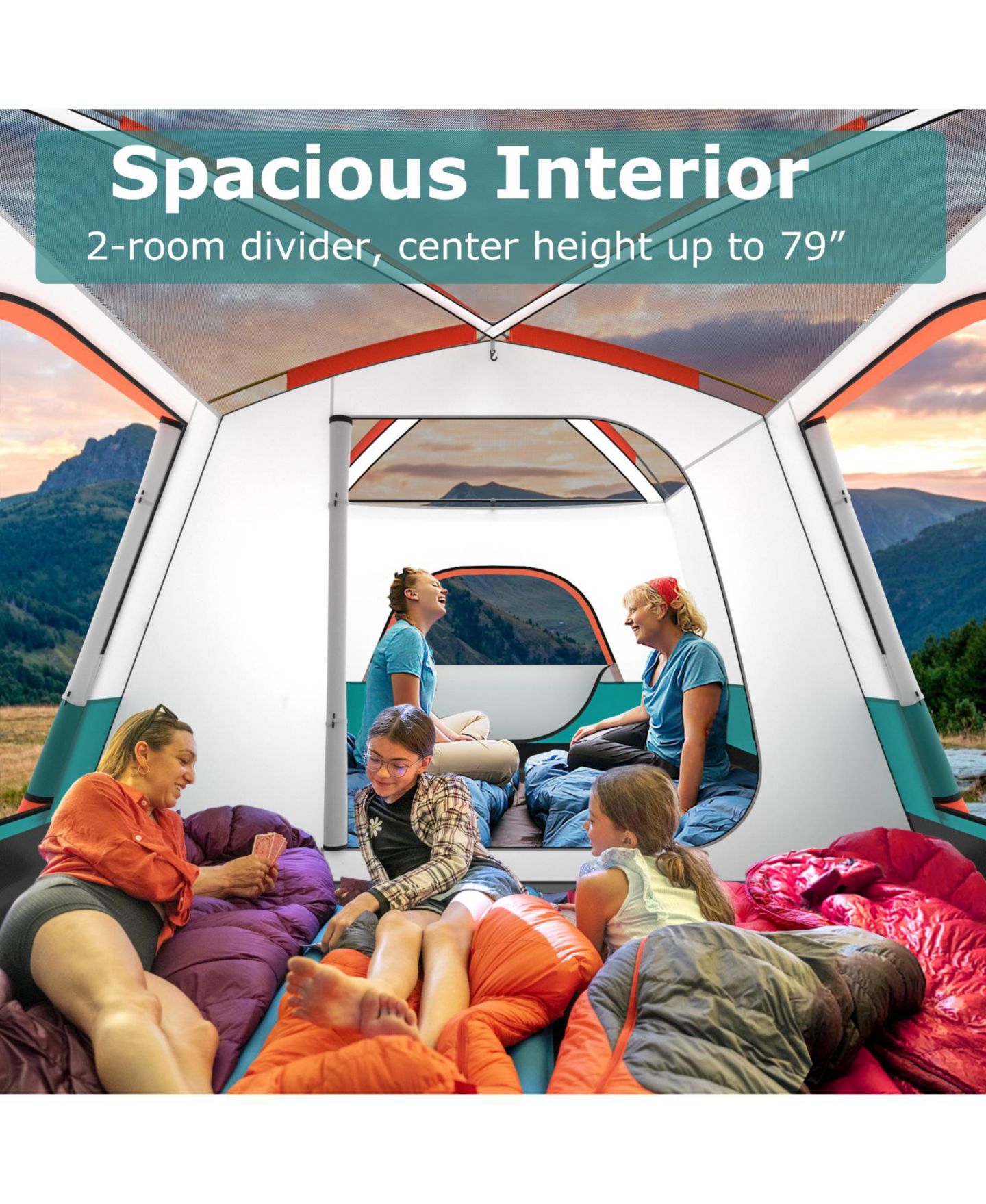 Детская игрушка GOUUN 8-10 Person Camping Tent with Double Rooms and 2 Doors, цвет: Зелёный — фото 7