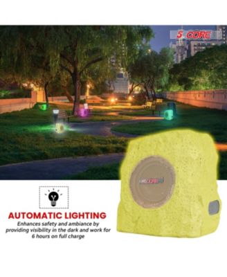 Rock Speaker Outdoor Waterproof Bluetooth Garden Speakers Solar & USB Charging RGB Colors for Patio Pool & Home