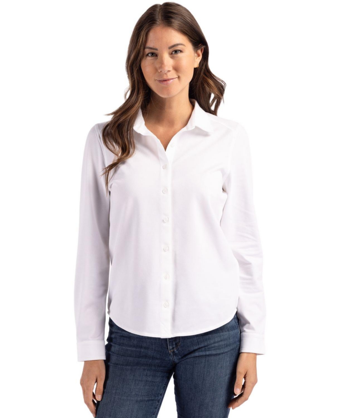 Women's Advantage Tri-Blend Eco Soft Pique Long Sleeve Knitted Button Up - Liberty navy