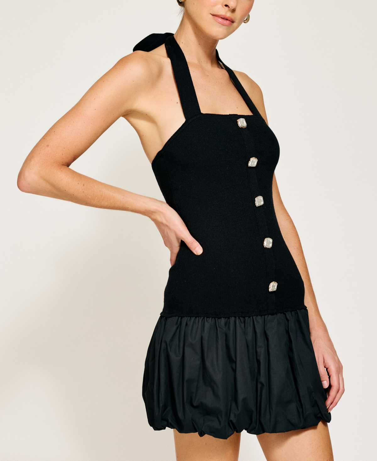 Line & Dot Women's Ramona Mixed-media Balloon Mini Dress In Black