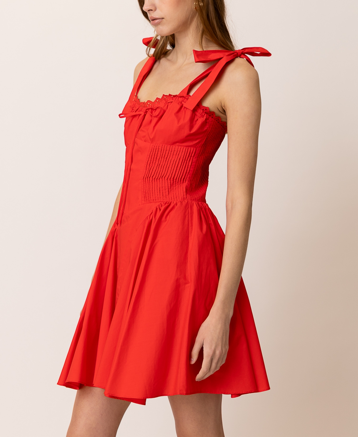 Line & Dot Women's Anessa Pleated-waist Mini Dress In Red