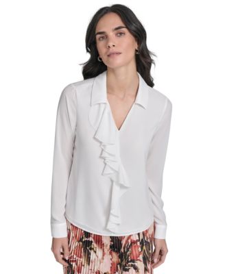 Calvin Klein - Women's Long-Sleeve Ruffle-Front Blouse