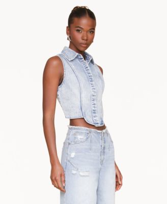 Women's Sleeveless Tuxedo Cotton Denim Shirt