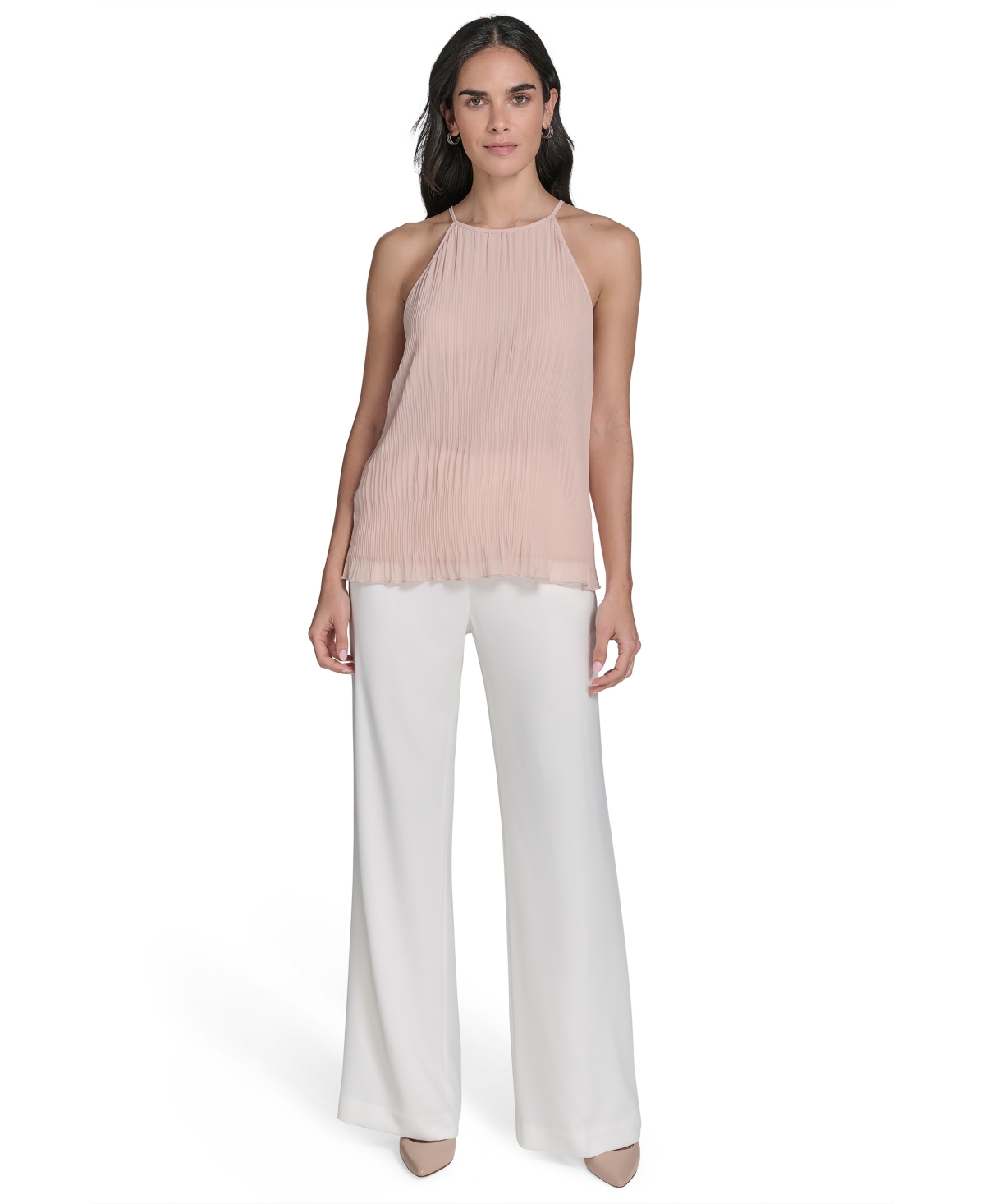 Calvin Klein Women's Pleated Chiffon Halter-neck Top In Pink