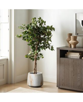 2-Piece Marble White with Brown Ribbons Texture MgO Planter Set, Indoor and Outdoor