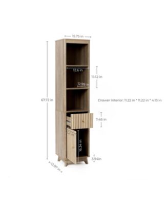 Natural Finish Wave-Patterned Manufactured Wood 1-Drawer 1-Door Bathroom Tower Cabinet