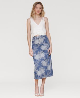 Women's Floral Denim Maxi Skirt