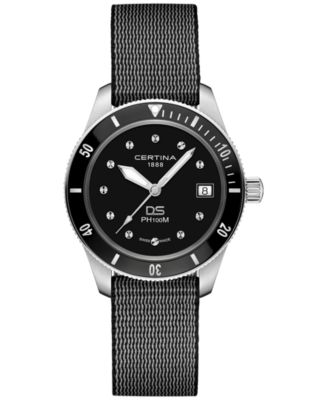 Certina - Women's Swiss DS Heritage Black Nylon Strap Watch 38mm