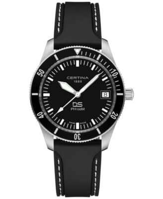 Certina - Men's Swiss DS Heritage Black Rubber Strap Watch 41mm