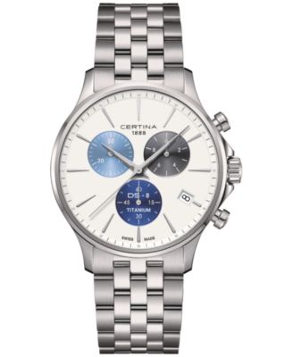 Certina - Men's Swiss Chronograph DS-8 Silver-Tone Titanium Bracelet Watch 41mm