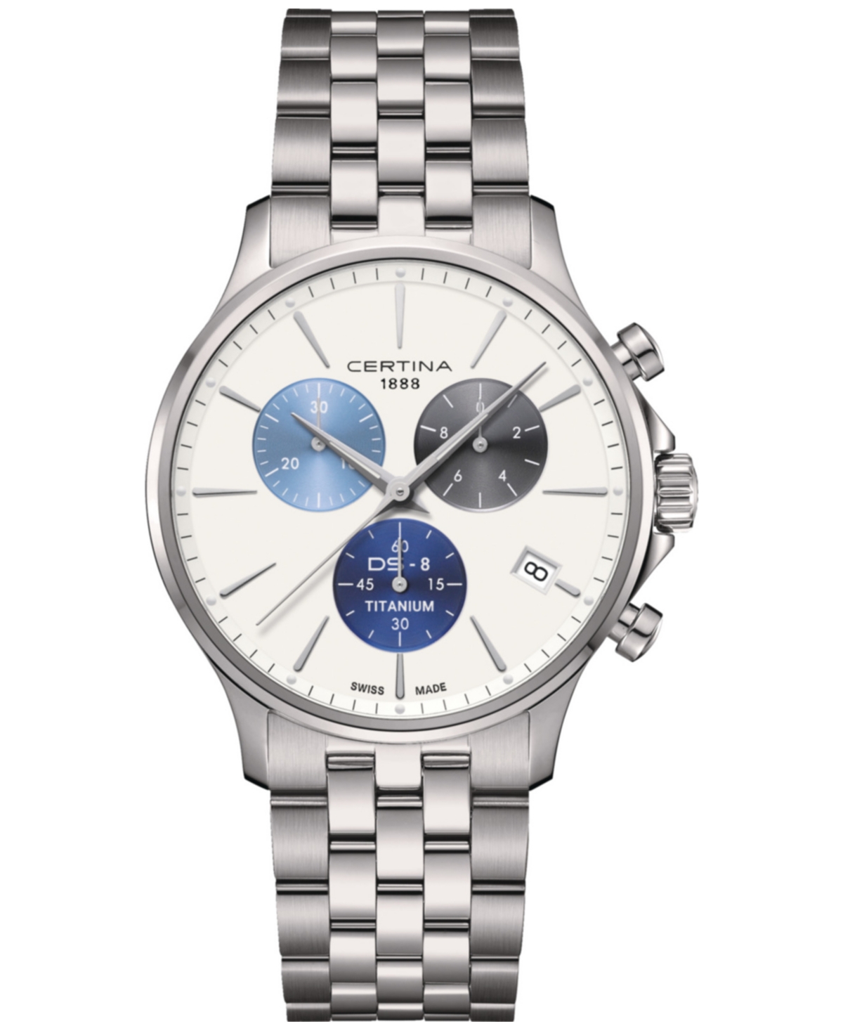 Men's Swiss Chronograph Ds-8 Silver-Tone Titanium Bracelet Watch 41mm - White