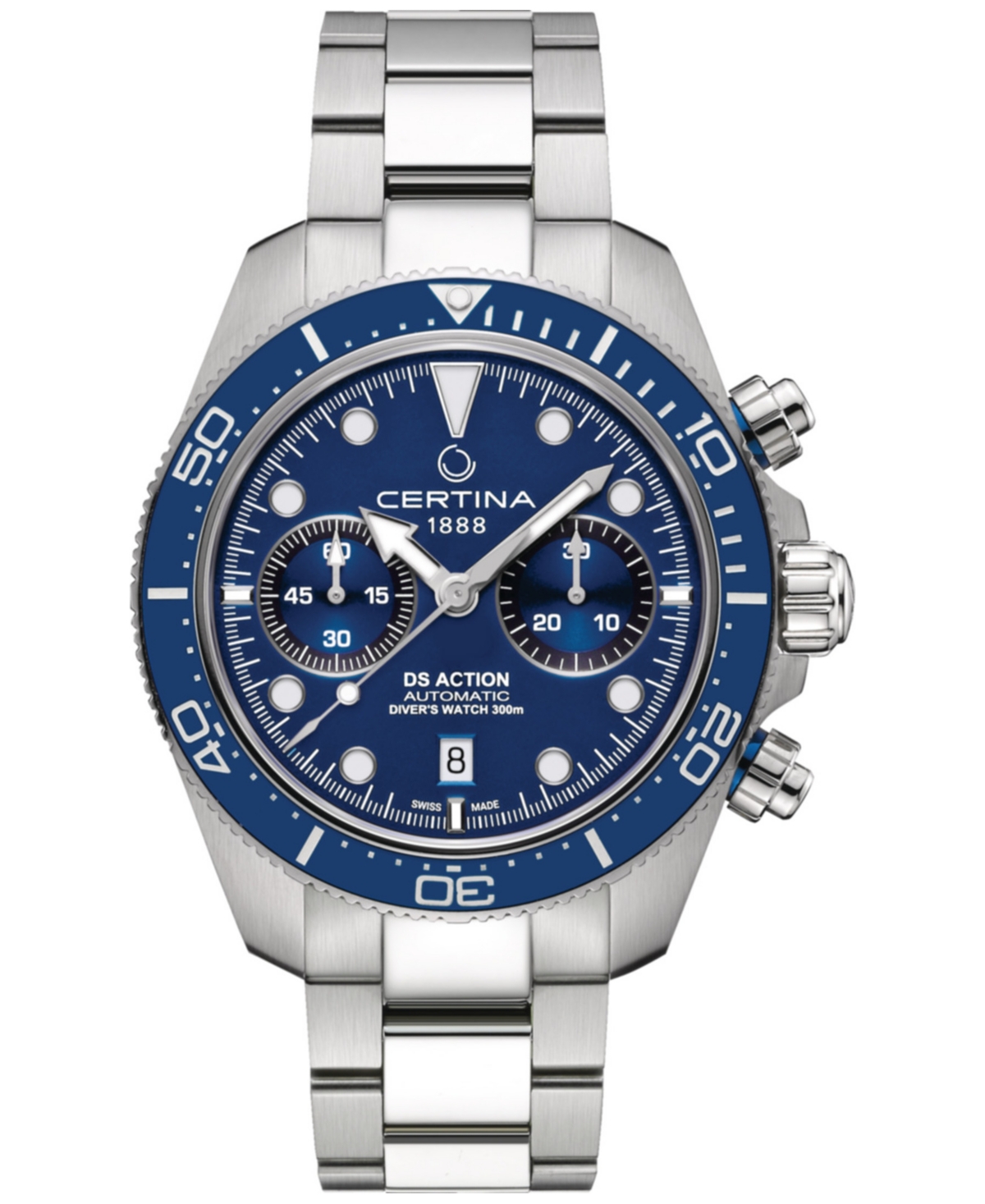 Men's Swiss Automatic Chronograph Ds Action Stainless Steel Bracelet Watch 45mm - Blue